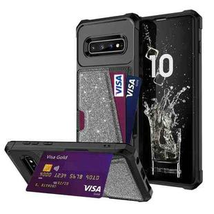 For Samsung Galaxy S10+ Glitter Magnetic Card Bag Phone Case(Grey)