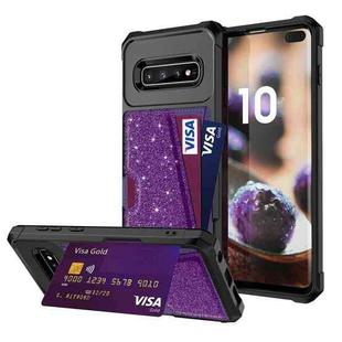 For Samsung Galaxy S10+ Glitter Magnetic Card Bag Phone Case(Purple)