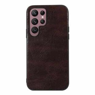For Samsung Galaxy S22 Ultra 5G Genuine Leather Double Color Crazy Horse Phone Case(Coffee)