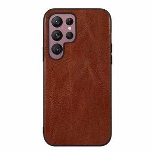 For Samsung Galaxy S22 Ultra 5G Genuine Leather Double Color Crazy Horse Phone Case(Brown)