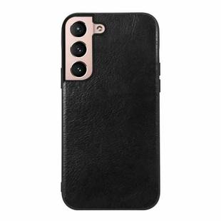 For Samsung Galaxy S22 5G Genuine Leather Double Color Crazy Horse Phone Case(Black)