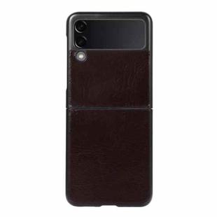 For Samsung Galaxy Z Flip3 5G Genuine Leather Double Color Crazy Horse Phone Case(Coffee)