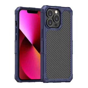 For iPhone 12 Pro Max Carbon Fiber Texture PC + TPU Shockproof Phone Case(Dark Blue)
