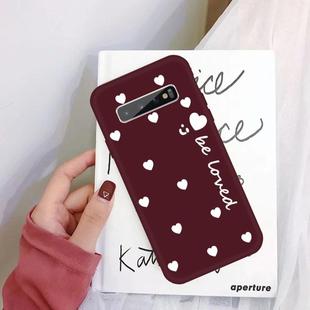 For Galaxy S10+ Smiling Love Heart Pattern Frosted TPU Protective Case(Wine Red)