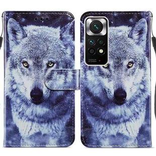 For Xiaomi Redmi Note 11 Global Painted Pattern Horizontal Flip Leather Phone Case(White Wolf)