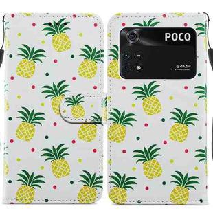 For Xiaomi Poco M4 Pro Painted Pattern Horizontal Flip Leather Phone Case(Pineapple)