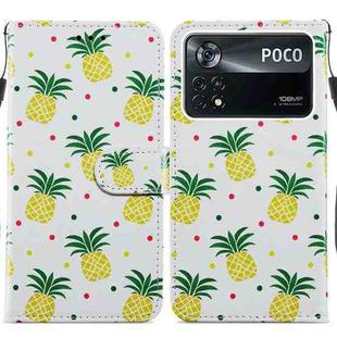For Xiaomi Poco M4 Pro 5G Painted Pattern Horizontal Flip Leather Phone Case(Pineapple)