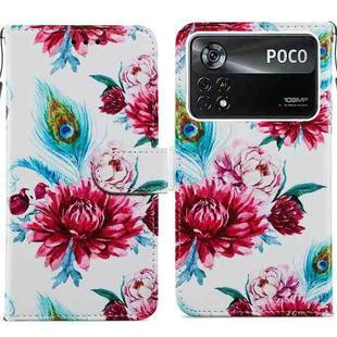 For Xiaomi Poco M4 Pro 5G Painted Pattern Horizontal Flip Leather Phone Case(Peacock Flower)