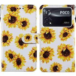 For Xiaomi Poco M4 Pro 5G Painted Pattern Horizontal Flip Leather Phone Case(Sunflower)