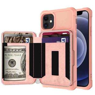 For iPhone 12 mini Zipper Wallet Card Bag PU Back Case (Rose Gold)