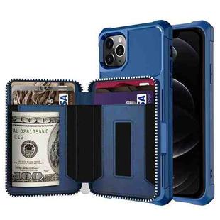 For iPhone 12 / 12 Pro Zipper Wallet Card Bag PU Back Case(Blue)