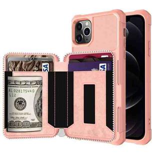 For iPhone 12 / 12 Pro Zipper Wallet Card Bag PU Back Case(Rose Gold)