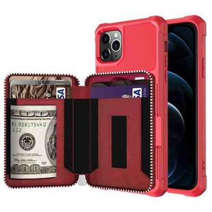 For iPhone 12 Pro Max Zipper Wallet Card Bag PU Back Case(Red)