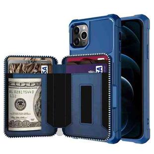 For iPhone 12 Pro Max Zipper Wallet Card Bag PU Back Case(Blue)