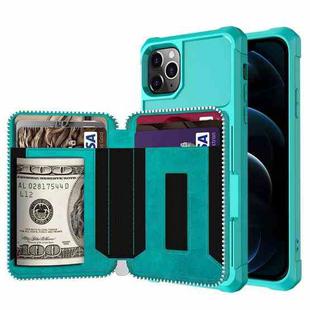 For iPhone 12 Pro Max Zipper Wallet Card Bag PU Back Case(Green)