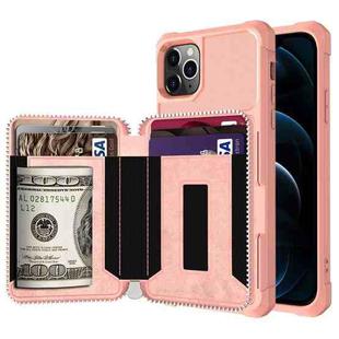 For iPhone 12 Pro Max Zipper Wallet Card Bag PU Back Case(Rose Gold)