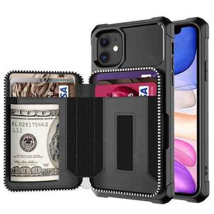 For iPhone 11 Zipper Wallet Card Bag PU Back Case (Black)