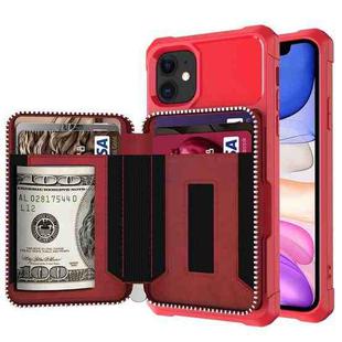 For iPhone 11 Zipper Wallet Card Bag PU Back Case (Red)