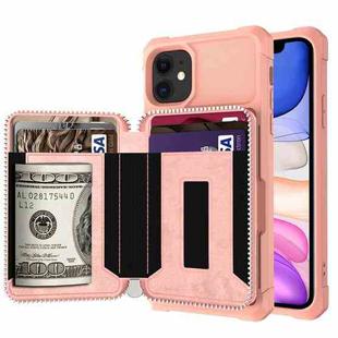 For iPhone 11 Zipper Wallet Card Bag PU Back Case (Rose Gold)