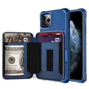 For iPhone 11 Pro Zipper Wallet Card Bag PU Back Case (Blue)