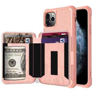 For iPhone 11 Pro Zipper Wallet Card Bag PU Back Case (Rose Gold)