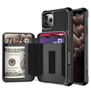 For iPhone 11 Pro Max Zipper Wallet Card Bag PU Back Case (Black)