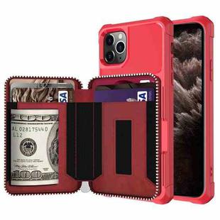For iPhone 11 Pro Max Zipper Wallet Card Bag PU Back Case (Red)