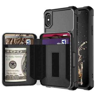 Zipper Wallet Card Bag PU Back Case For iPhone X / XS(Black)