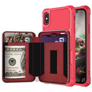 For iPhone X / XS Zipper Wallet Card Bag PU Back Case(Red)