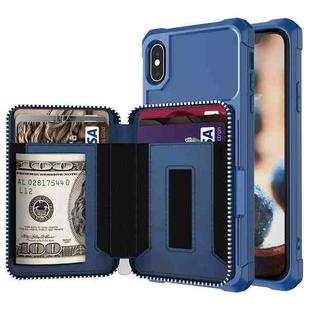 For iPhone X / XS Zipper Wallet Card Bag PU Back Case(Blue)