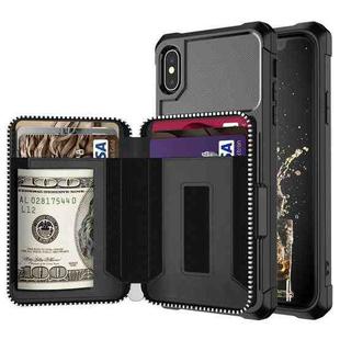 For iPhone XR Zipper Wallet Card Bag PU Back Case(Black)