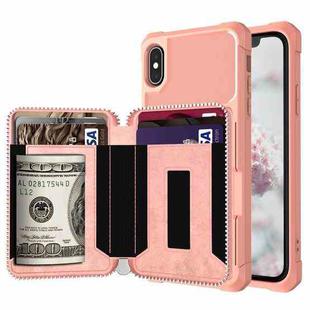 For iPhone XR Zipper Wallet Card Bag PU Back Case(Rose Gold)