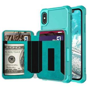For iPhone XS Max Zipper Wallet Card Bag PU Back Case(Green)
