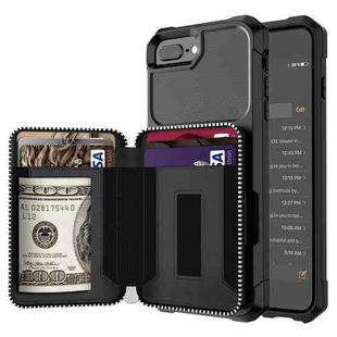 Zipper Wallet Card Bag PU Back Case For iPhone 7 Plus / 8 Plus / 6 Plus(Black)