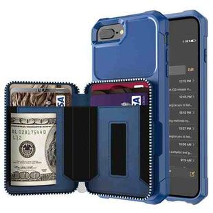 Zipper Wallet Card Bag PU Back Case For iPhone 7 Plus / 8 Plus / 6 Plus(Blue)