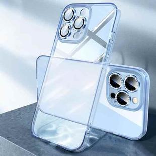 For iPhone 13 Pro Max Diamond Eagle Eye Anti-Fingerprint Phone Glass Case (Transparent Blue)