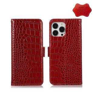 For iPhone 13 Pro Crocodile Top Layer Cowhide Leather Phone Case (Red)