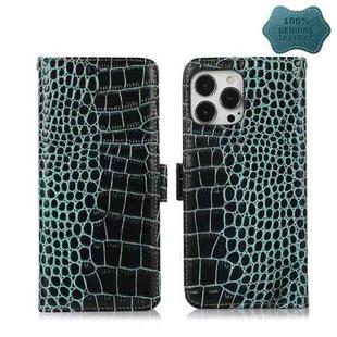 For iPhone 13 Pro Crocodile Top Layer Cowhide Leather Phone Case (Green)