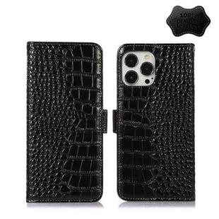 For iPhone 13 Pro Max Crocodile Top Layer Cowhide Leather Phone Case (Black)