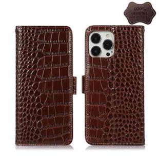 For iPhone 13 Pro Max Crocodile Top Layer Cowhide Leather Phone Case (Brown)