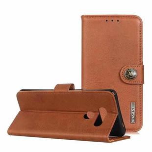 For LG Q70 KHAZNEH Cowhide Texture PU + TPU Horizontal Flip Leather Case with Holder & Card Slots & Wallet(Brown)