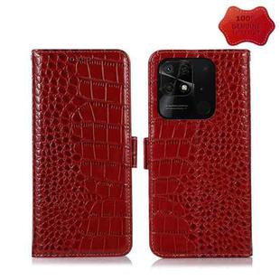 For Xiaomi Redmi 10C / 10 India Crocodile Top Layer Cowhide Leather Phone Case(Red)