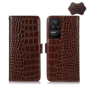 For Xiaomi Redmi K40S Crocodile Top Layer Cowhide Leather Phone Case(Brown)