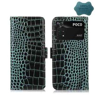 For Xiaomi Poco M4 Pro 4G Crocodile Top Layer Cowhide Leather Phone Case(Green)