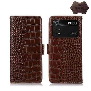For Xiaomi Poco M4 Pro 4G Crocodile Top Layer Cowhide Leather Phone Case(Brown)