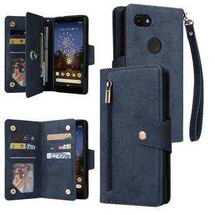 For Google Pixel 3A Rivet Buckle 9 Cards Three Fold Leather Phone Case(Blue)