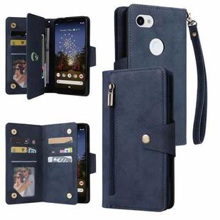 For Google Pixel 3A XL Rivet Buckle 9 Cards Three Fold Leather Phone Case(Blue)