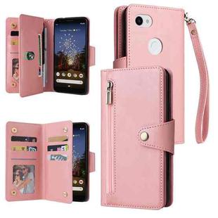 For Google Pixel 3A XL Rivet Buckle 9 Cards Three Fold Leather Phone Case(Rose Gold)