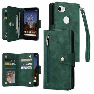For Google Pixel 3A XL Rivet Buckle 9 Cards Three Fold Leather Phone Case(Green)
