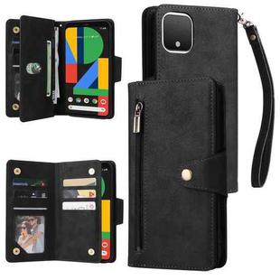 For Google Pixel 4 Rivet Buckle 9 Cards Three Fold Leather Phone Case(Black)